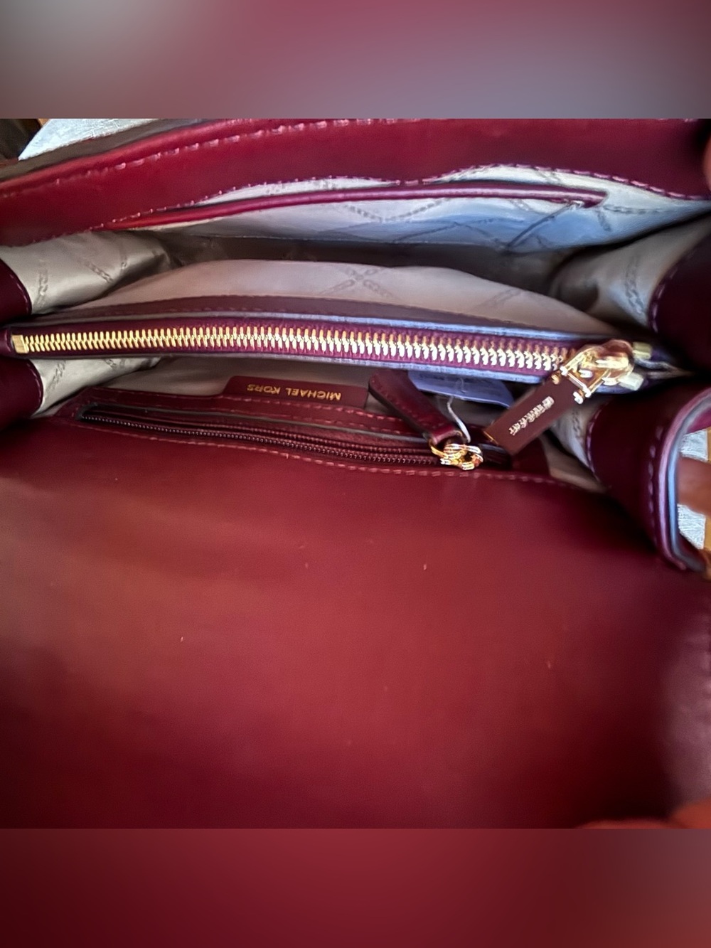 Final sale New Michael Kors Whitney quilted oxblood leather suede shoulder bag - Picture 8 of 16